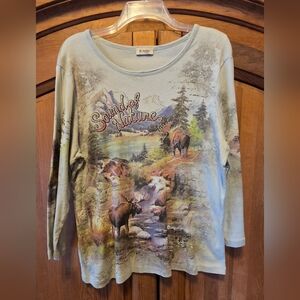 Cactus Cowgirl Justice Embellished Gemstones Graphic 3/4 Sleeve Shirt Size XL